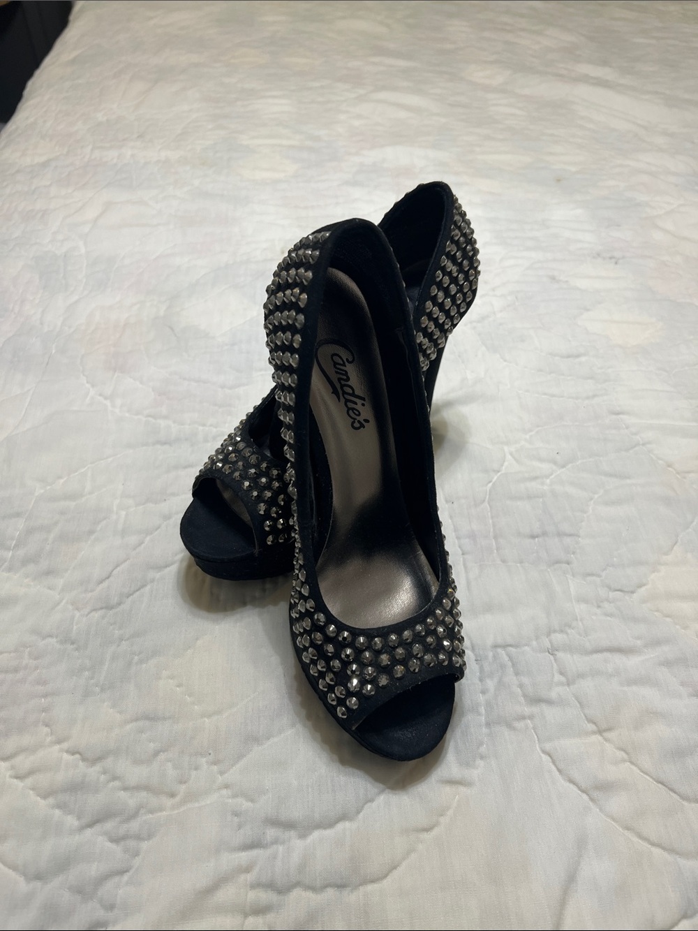 Candie's Black Studded Peep Toe Heels